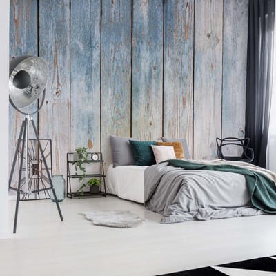 Fotobehang - Vlies Behang - Blauwe Houten Planken - 416 x 290 cm