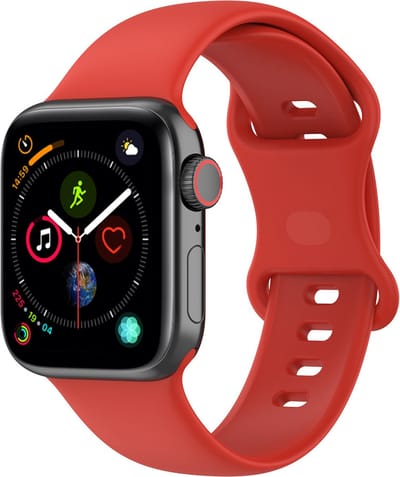 By Qubix - Geschikt voor Apple Watch bandje - Siliconen sportbandje - Rood - Maat: M/L - Geschikt voor Apple Watch 44mm / 45mm / 46mm / 49mm (Ultra 1,2 en 3) - siliconen sport bandje - smartwatchbandje