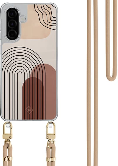 Casimoda® hoesje met beige koord - Geschikt voor Samsung A56 - Warm Curves - Afneembaar koord - TPU/polycarbonaat - Bruin/beige