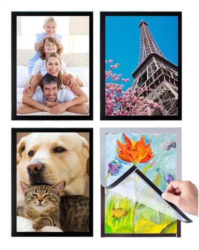 Ainy - 3x Zwarte Magneet A4 Fotolijst | Fotolijsten / magnetisch wissellijst voor foto's , kindertekening , posters of reclame POS - 21x29cm | Zelfklevend magneetbord fotolijstje | Zelfklevende zijde voor koelkast of andere niet-metalen oppervlakken