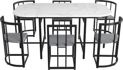 eetkamerset Tafel- en stoelenset (7-delig) bestaat uit een eettafel van 80 x 140 cm en 6 stoelen