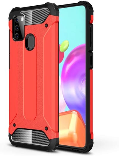 Hoesje Geschikt Voor Samsung Galaxy A21S Rugged Hybrid Armor Hoesje - Rood