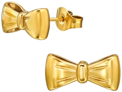 Joy Ibiza - Strik oorbellen - Chirurgisch staal - 13 x 7 mm - strikje oorknoppen - ip/pvd gold plated