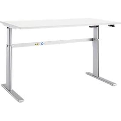 Schäfer Shop  Select Bureautafel Moxxo IQ, elektrisch in hoogte verstelbaar, rechthoek, C-poot, B 1600 x D 800 x H 725-1185 mm, wit/blank aluminium
