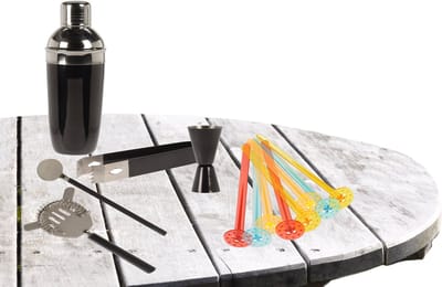 Excellent Houseware zwart RVS barset / cocktails maken set met cocktailshaker met stampers