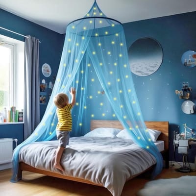 Thuys – Klamboe Tent – Pop Up Tent – Inclusief Opbergtas – Met 67 Glow in the Dark Sterren 29 x 24 x 6cm – Blauw