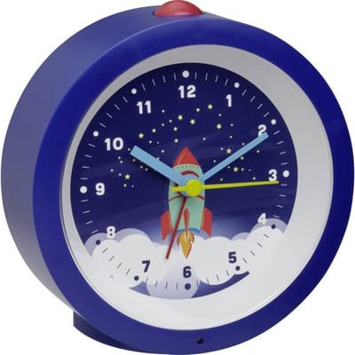 TFA Dostmann 60.1033.06 - Kinderwekker - Wekker - Kinderen - "RAKETE" - Ruimte - Raket - Analoog - Rustig Loopwerk - Sluipende secondwijzer - Snooze - Zachte permanente nachtverlichting - Schermverlichting - Kunststof - Dondkerblauw - Multikleur