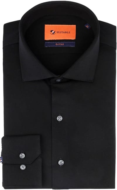 Suitable Overhemd Knitted Pique Zwart - Maat 38 - Heren - Casual Shirt