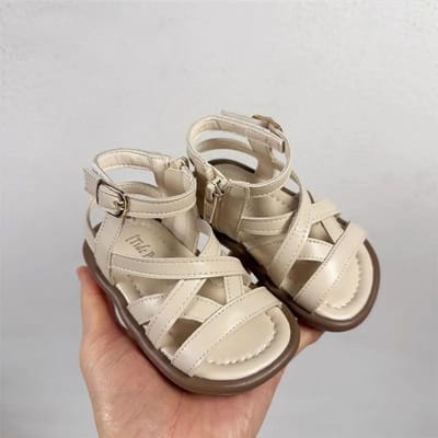 Sandales d'été à semelle souple pour filles, sandales de plage plates, antidérapantes, décoration de fleurs en cristal, sandales légères de princesse décontractées 15 beige