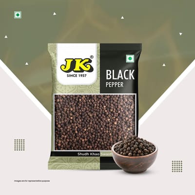 Poivre noir entier JK – Grains de poivre noir de qualité, épice naturelle pour la cuisine, aromatique et fraîche, 100 g | Kali Mirch | Gol Mirch entier (Paquet de 100 g)