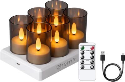 Waxinelichtjes Oplaadbaar - 6 Stuks Led Kaarsjes - Theelichtjes met Vlam - Oplaadstation - Inclusief Afstandsbediening en Kabel - Rheme
