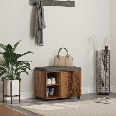 vidaXL - Hallenbank - Oudhout - 60 - x - 38 - x - 46 - cm - Geengineerd - Hout - en - Stof