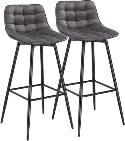 Bolt Edge Barkruk Industrial - Donkergrijs - Set van 2 - Barstoel met rugleuning - Velvet Keukenstoel