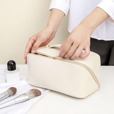 MTTproducts- Make-up Tas Grote Capaciteit - Make-up Tas Waterdicht - Make-up Tas 2 Stuks - PU Materiaal - Wit/Roze - Eenvoudig Ontwerp - Cosmetica Tas