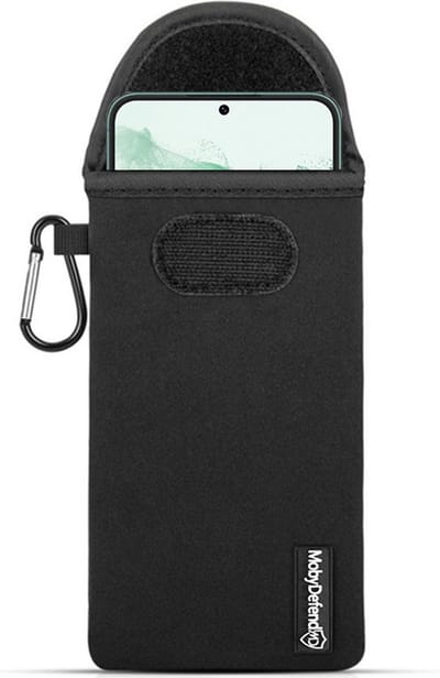 MobyDefend Hoesje - Geschikt voor Samsung Galaxy S22 Plus (S22+) - Neopreen Pouch Met Karabijnhaak - Insteek - Riemlus - Zwart
