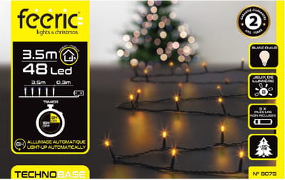 Feeric lights Kerstverlichting - warm wit - 3,5 m- 48 led lampjes - zwart snoer - batterij