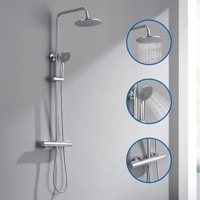 Auralum MAX Regendouche met Thermostaatkraan - Doucheset Chroom - Regendoucheset - Verstelbare Hoogte 84-121 cm - 9 inch Douchekop