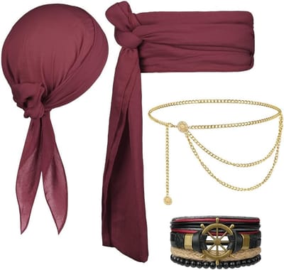 Piratenkostuum Accessoireset met Bandana, Sjerp, Ooglapje en Ankerhanger voor Halloween en Verkleedfeesten met Middeleeuwse Elementen