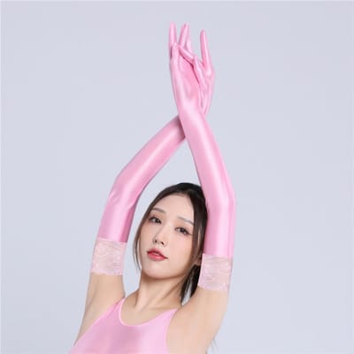 Gants Longs Sexy pour Femmes en Dentelle Lisse Élastique Brillant Huilé Silky Transparents Gants de Protection Solaire pour Conduire XL
