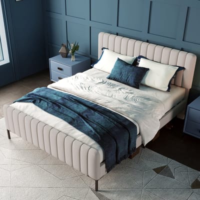 DESMIU Gestoffeerd Bed 140x200cm – Verstelbaar Hoofdbord Voor Extra Comfort – Stevig Bedframe Met Lattenbodem – Voor Slaapkamer En Logeerkamer – Linnen – Grijs Beige – Zonder Matras