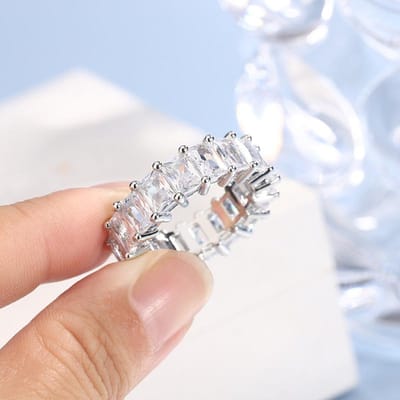 Europese en Amerikaanse Overdreven Diamant Gezet Gepersonaliseerde Rechthoekige Zirconia Vierkante Ring voor Vrouwen No. 10 white