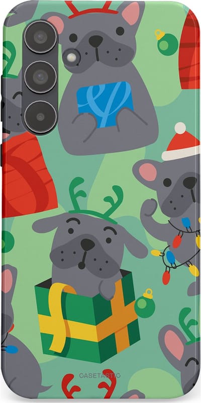 Casetastic hoesje geschikt voor Samsung Galaxy A55 - Dubbellaagse bescherming - Hondje als Kerstcadeau - Fashion Case - Mintgroen Grijs Rood
