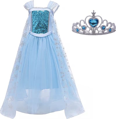 Prinsessenjurk Meisje - Verkleedjurk - maat 146/152 (150) - Tiara - Kroon - Verkleedkleren Meisje - Prinsessen Verkleedkleding - Kinderen - Blauw - Het Betere Merk