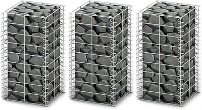 Steenkorven Set - Draadkorven Tuin - Tuin Decoratie - Verzinkt Staal - 25x25x50cm - Grijs