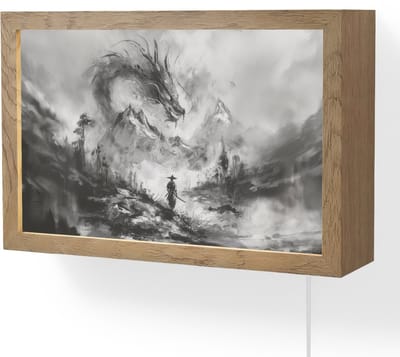 Wandlamp 30x20 cm - Oplaadbaar - Krijger - Draak - Grijs - Wandlampen binnen woonkamer - Slaapkamer lamp met kabel - Decoratieve nachtlamp - Vloerlamp snoer