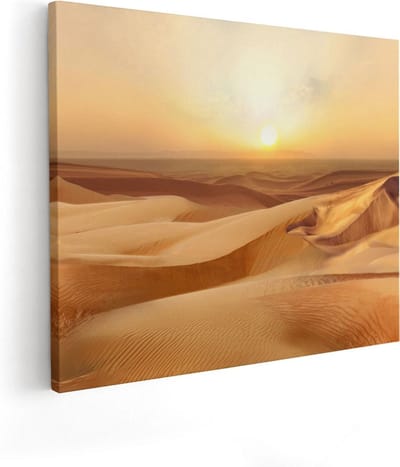 Artaza Canvas Schilderij Zandduinen - 50x40 cm - Wanddecoratie Woestijn - Muurdecoratie Zon - Kamer Accessoires Landschap