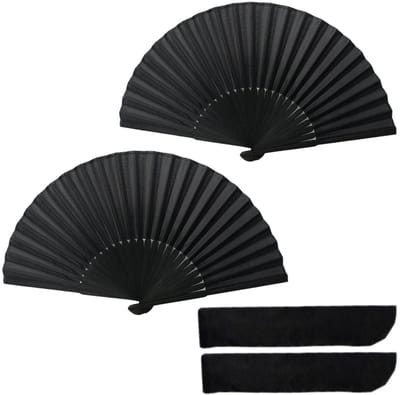 Dailygoody - Zwarte zijden doek ventilator - Opvouwbare handventilator - Perfect voor bruiloften en reizen - Geschikt voor vrouwen - Ideaal tegen opvl...