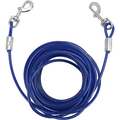 Câble d'attache pour chien Fil d'acier Double tête Résistant aux morsures Extérieur Camping Laisse pour chien Petit Moyen 6mmx5m / 0.24inx16.4ft
