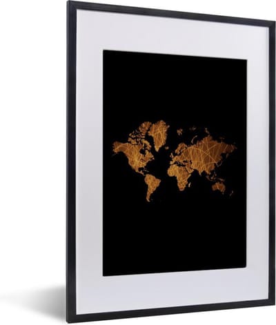 Poster in lijst - Fotolijst 30x40 cm - Posters - Wereldkaart - Goud - Luxe - Posterlijst zwart - Decoratie - Wanddecoratie woonkamer - Muurdecoratie slaapkamer