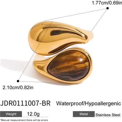 Youthway Vintage Statement Verguld Roestvrij Staal Natuursteen Imitatie Parel Gladde Ring Voor Unisex Mode Sieraden Nieuw 7