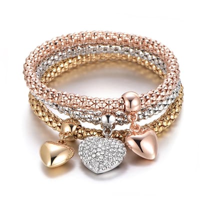 Sorprese armband - Marbella - hartje - goud-/zilver-/rosékleurig - armband dames - 3 delig - cadeau - Model R - Cadeau