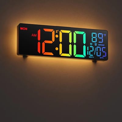 StayPowered Digitale Wand- en Staanklok - Altijd Duidelijk, Overal Inzicht - Groot LED Display - Afstandsbediening - Dubbel Alarm - RGB Nachtlicht - Automatische Helderheid - Datum & Temperatuur - Zwart - Levering Sneller dan Aangegeven!