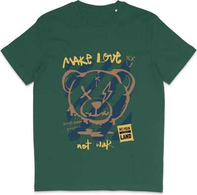 Heren Dames T Shirt - Print en Quote: Make Love No War - Groen - XS