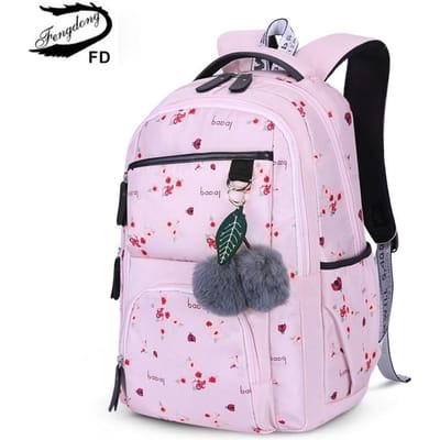 schattige bloemige schooltassen voor tienermeisjes zwarte bloemige schoolrugzak voor meisjes bontbal decoratie kinder tas meisjescadeau white