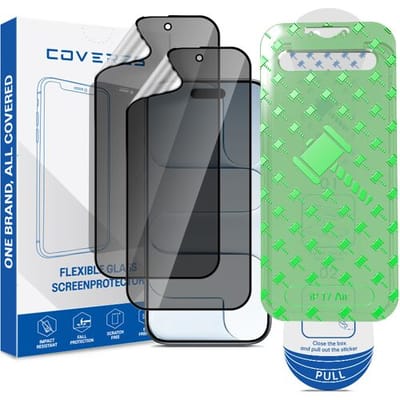 Coverzs Flexibel PMMA Glass Privacy Screenprotector met frame (2-pack) geschikt voor iPhone Air – Privacy Glas – Flexibel Glas – Beschermfolie met Montageframe – Premium Schermbescherming