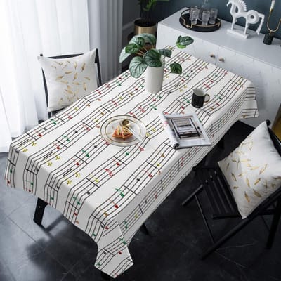 Kleurrijk Muzieknoten Rechthoekig Tafelkleed voor Tafeldecoratie Herbruikbaar Eenvoudige Lijnen Keuken Eetkamertafelkleed Huisfeest Decoratie 90x140cm