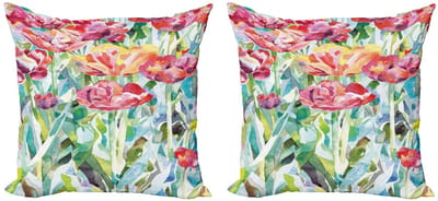 ABAKUHAUS Aquarel-Bloemen Kussenhoezen Set – 2x40x40 cm – Dubbelzijdig