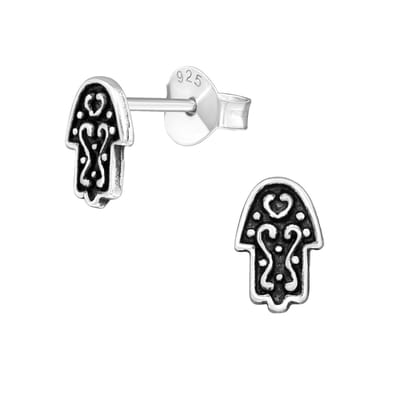 Aramat Jewels | Oorbellen | Zilveren Hamsa Hand Oorbellen | Geoxideerd Zilver -7x5mm | |6mm | Zilver | Kinderen, Volwassenen | Verkleurd niet