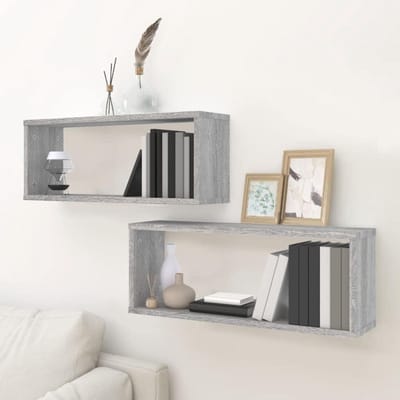 Wandkubus Planken - Opbergkubussen Set - Decoratie en Opslag - Stapelbaar Ontwerp - 60x15x23 cm - Grijs Sonoma