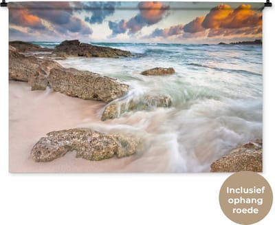 Wandkleed Tulum - Tropisch strand van Tulum in Mexico Wandkleed katoen 120x80 cm - Wandtapijt met foto