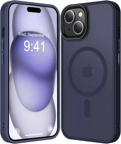 Hoesje Geschikt voor iPhone 15 Plus - Compatibel met MagSafe - Matte Beschermhoes - Back Cover met Magneet - Geschikt voor Draadloos Opladen met Magnetische Ring - Donkerblauw