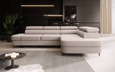 Hoekbank Priamme - rechts Hoeksalon - Met bedfunctie en opbergruimte - Matt beige velvet