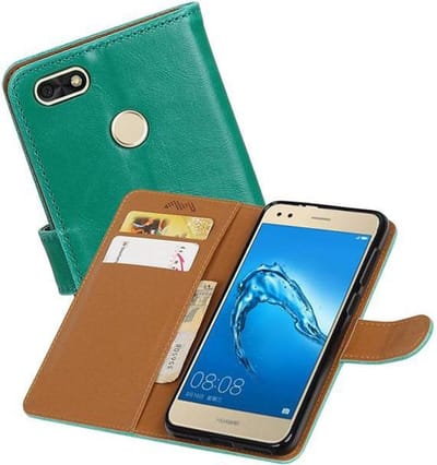 Zakelijke Book Case Telefoonhoesje Geschikt voor de Huawei P9 Lite Mini - Portemonnee Hoesje - Pasjeshouder Wallet Case - Groen