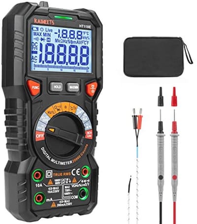 Digitale Multimeter TRMS 20000 Tellen met LED-Klemmengids - Professioneel Meetapparaat voor Voltage, Stroom, Weerstand, Frequentie en Temperatuur