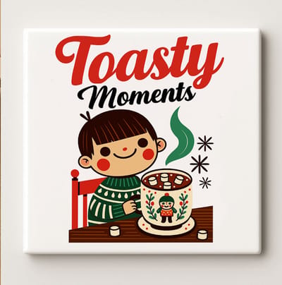 Toasty Moments Gezellige Winter Tegel 15x15cm – Schattige Warme Chocolademelk Wanddecoratie, Sfeervolle Kerstversiering, Perfect Cadeau voor de Feestdagen
