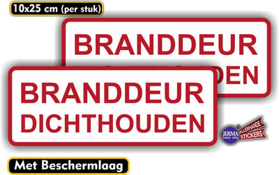 Jerma - Branddeur Dicht Houden – Set van 2 - Stickers – 10 x 25 cm - Weerbestendig - Zelfklevend